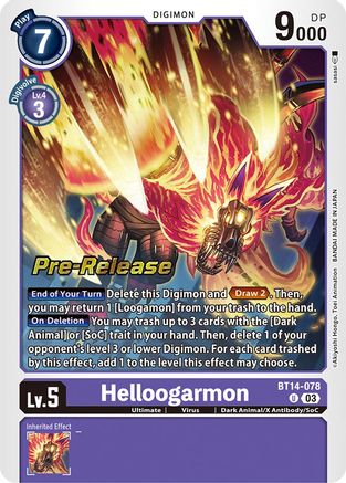 Helloogarmon (BT14-078) - Blast Ace Pre-Release Cards Foil - Premium Digimon Single from Bandai - Just $0.37! Shop now at Game Crave Tournament Store