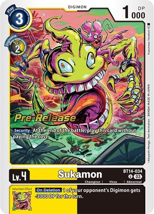 Sukamon (BT14-034) - Blast Ace Pre-Release Cards Foil - Premium Digimon Single from Bandai - Just $0.66! Shop now at Game Crave Tournament Store