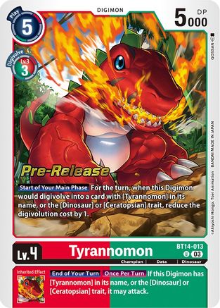 Tyrannomon (BT14-013) - Blast Ace Pre-Release Cards Foil - Premium Digimon Single from Bandai - Just $2.30! Shop now at Game Crave Tournament Store