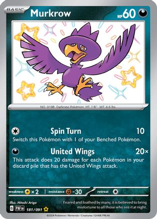 Murkrow 181 - SV Paldean Fates Holofoil - Premium Pokemon Single from Nintendo - Just $3.18! Shop now at Game Crave Tournament Store