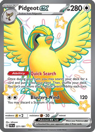 Pidgeot ex 221 - SV Paldean Fates Holofoil - Premium Pokemon Single from Nintendo - Just $6.51! Shop now at Game Crave Tournament Store