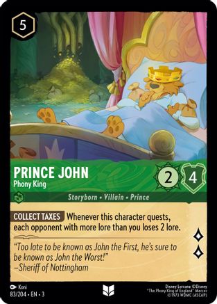 Prince John - Phony King (83//204) - Into the Inklands - Premium Lorcana Single from Into the Inklands - Just $0.23! Shop now at Game Crave Tournament Store