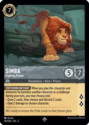 Simba - Fighting Prince (192/204) - Into the Inklands Cold Foil - Premium Lorcana Single from Into the Inklands - Just $1.37! Shop now at Game Crave Tournament Store