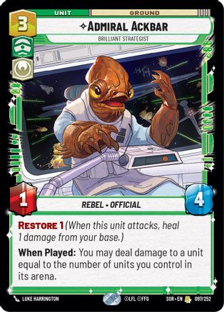 Admiral Ackbar - Brilliant Strategist (97) - Spark of Rebellion - Premium Star Wars: Unlimited Single from Spark of Rebellion - Just $3.83! Shop now at Game Crave Tournament Store