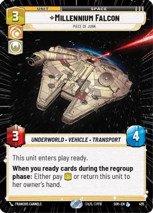 Millennium Falcon - Piece of Junk (Hyperspace) (455) - Spark of Rebellion - Premium Star Wars: Unlimited Single from Spark of Rebellion - Just $0! Shop now at Game Crave Tournament Store