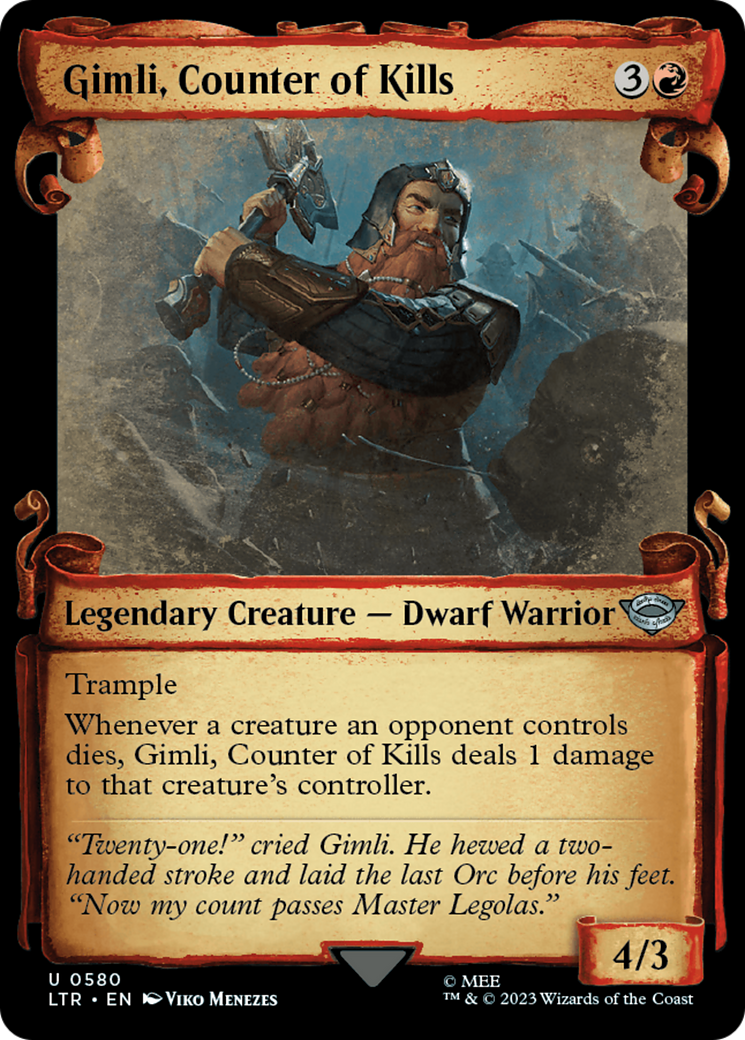 Gimli, Counter of Kills (LTR-580) - The Lord of the Rings: Tales of Middle-earth: (Showcase) Foil - Premium MTG Single from Wizards of the Coast - Just $0.08! Shop now at Game Crave Tournament Store