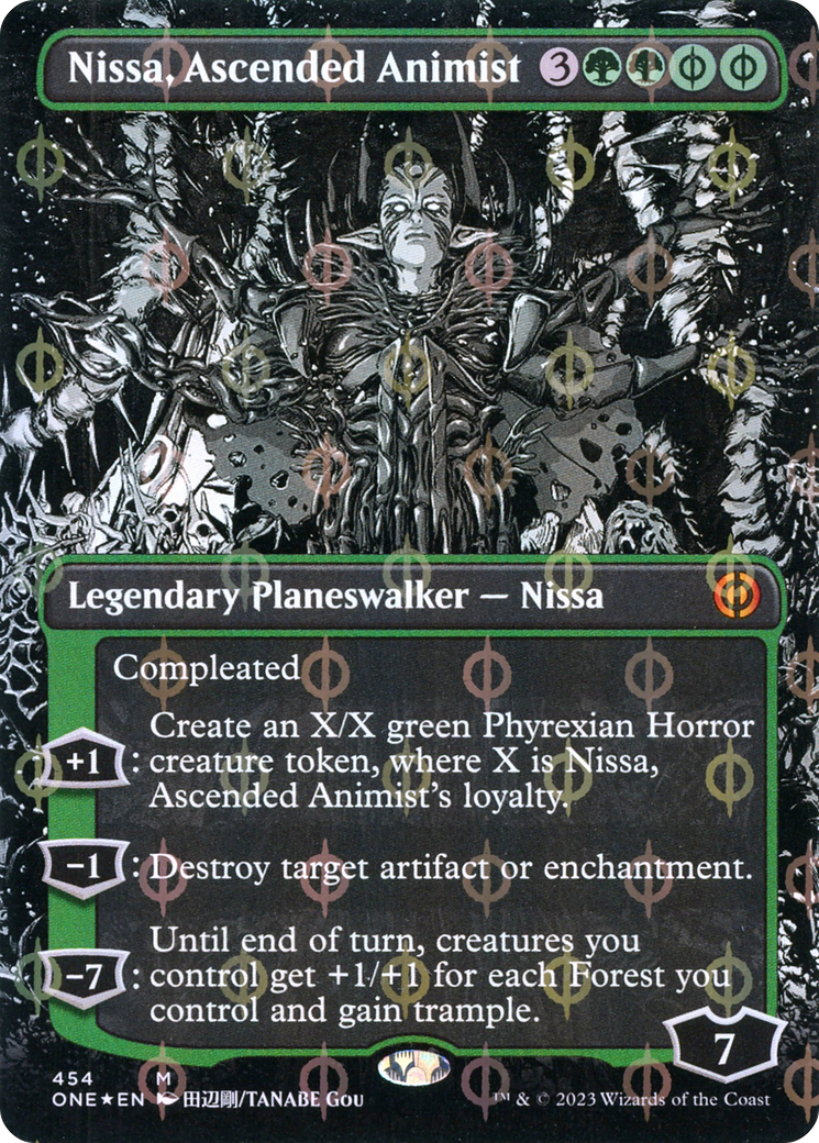 Nissa, Ascended Animist (ONE-454) - Phyrexia: All Will Be One: (Showcase) (Borderless) Foil - Premium MTG Single from Wizards of the Coast - Just $2.97! Shop now at Game Crave Tournament Store