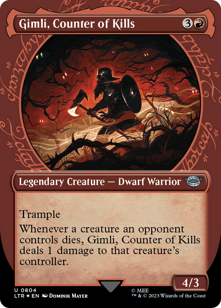 Gimli, Counter of Kills (LTR-804) - The Lord of the Rings: Tales of Middle-earth: (Showcase) (Borderless) Foil - Premium MTG Single from Wizards of the Coast - Just $0.08! Shop now at Game Crave Tournament Store