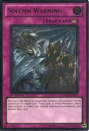 Solemn Warning (UTR) (DREV-EN077) - Duelist Revolution 1st Edition - Premium Yugioh Single from Konami - Just $87.82! Shop now at Game Crave Tournament Store