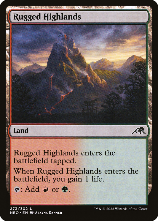Rugged Highlands (NEO-273) - Kamigawa: Neon Dynasty - Premium MTG Single from Wizards of the Coast - Just $0.08! Shop now at Game Crave Tournament Store