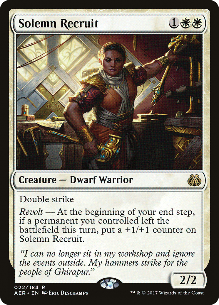 Solemn Recruit (AER-022) - Aether Revolt - Premium MTG Single from Wizards of the Coast - Just $0.08! Shop now at Game Crave Tournament Store