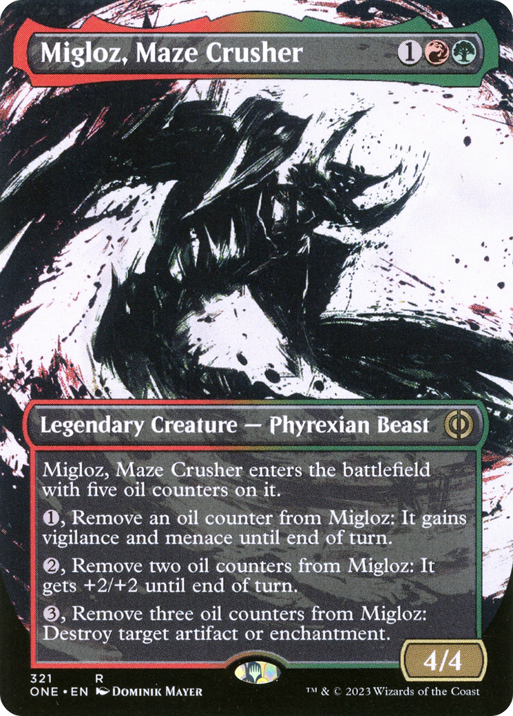 Migloz, Maze Crusher (ONE-321) - Phyrexia: All Will Be One: (Showcase) (Borderless) Foil - Premium MTG Single from Wizards of the Coast - Just $0.25! Shop now at Game Crave Tournament Store