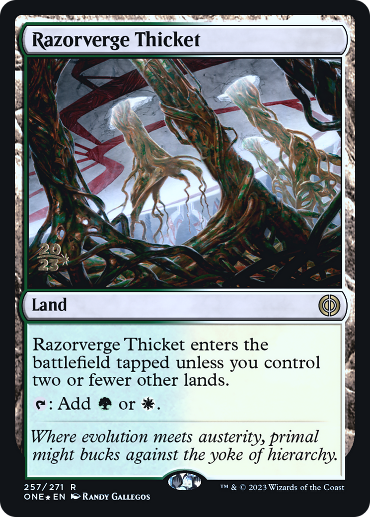Razorverge Thicket (PONE-257S) - Phyrexia: All Will Be One Promos Foil - Premium MTG Single from Wizards of the Coast - Just $1.68! Shop now at Game Crave Tournament Store
