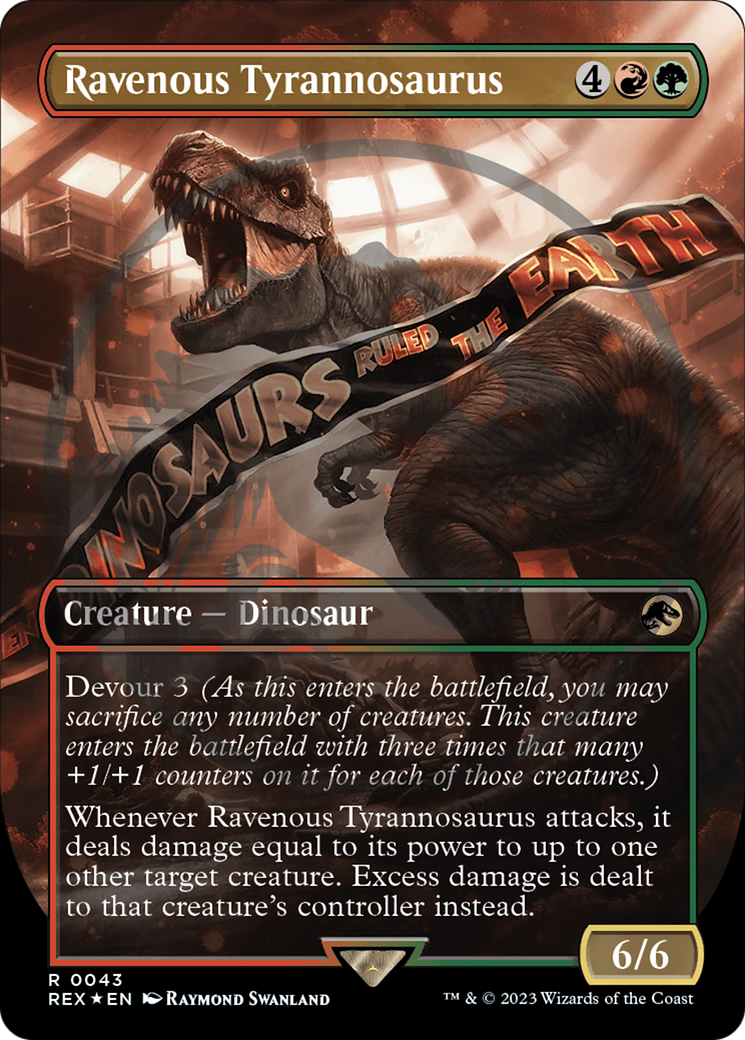 Ravenous Tyrannosaurus (REX-043) - Jurassic World Collection (Borderless) Foil - Premium MTG Single from Wizards of the Coast - Just $124.82! Shop now at Game Crave Tournament Store