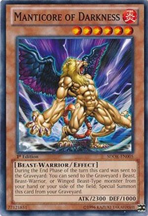 Manticore of Darkness (SDOK-EN005) - Structure Deck: Onslaught of the Fire Kings 1st Edition - Premium Yugioh Single from Konami - Just $0.35! Shop now at Game Crave Tournament Store