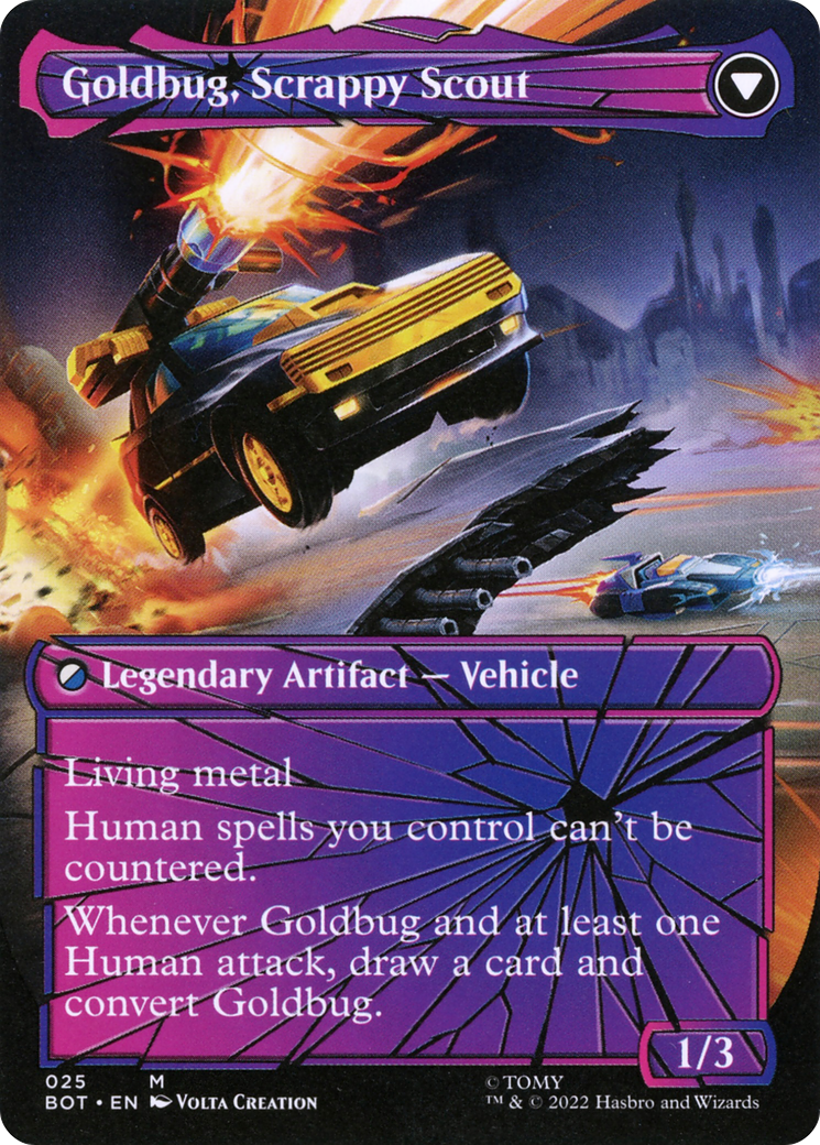 Goldbug, Humanity's Ally // Goldbug, Scrappy Scout (BOT-025) - Transformers: (shatteredglass, convertdfc) (Borderless) - Premium MTG Single from Wizards of the Coast - Just $1.51! Shop now at Game Crave Tournament Store