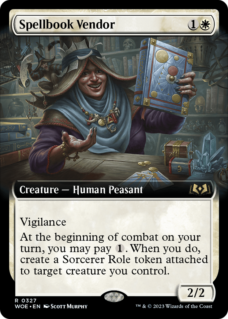 Spellbook Vendor (WOE-327) - Wilds of Eldraine: (Extended Art) Foil - Premium MTG Single from Wizards of the Coast - Just $0.10! Shop now at Game Crave Tournament Store