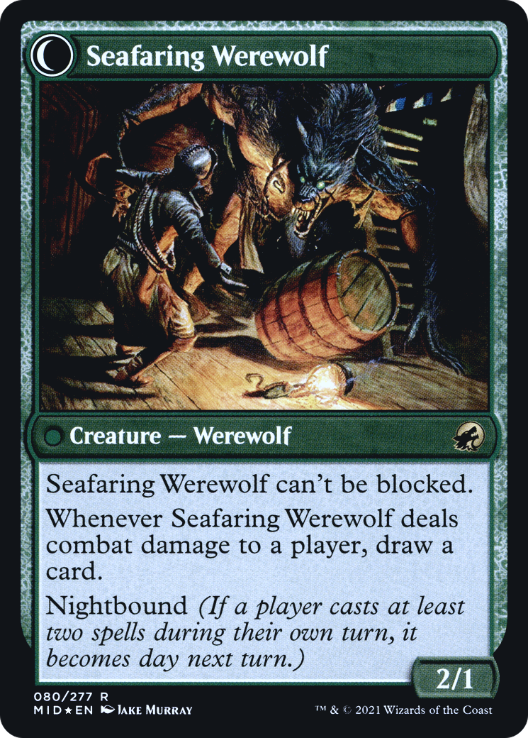 Suspicious Stowaway // Seafaring Werewolf (PMID-80S) - Innistrad: Midnight Hunt Promos: (Double Faced Transform) Foil - Premium MTG Single from Wizards of the Coast - Just $0.31! Shop now at Game Crave Tournament Store