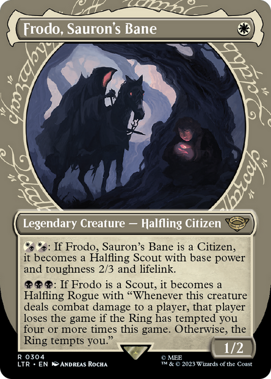 Frodo, Sauron's Bane (LTR-304) - The Lord of the Rings: Tales of Middle-earth: (Showcase) (Borderless) - Premium MTG Single from Wizards of the Coast - Just $0.08! Shop now at Game Crave Tournament Store