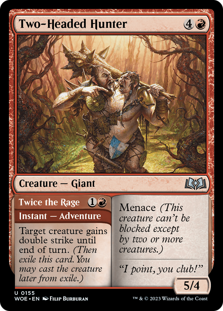 Two-Headed Hunter // Twice the Rage (WOE-155) - Wilds of Eldraine - Premium MTG Single from Wizards of the Coast - Just $0.08! Shop now at Game Crave Tournament Store