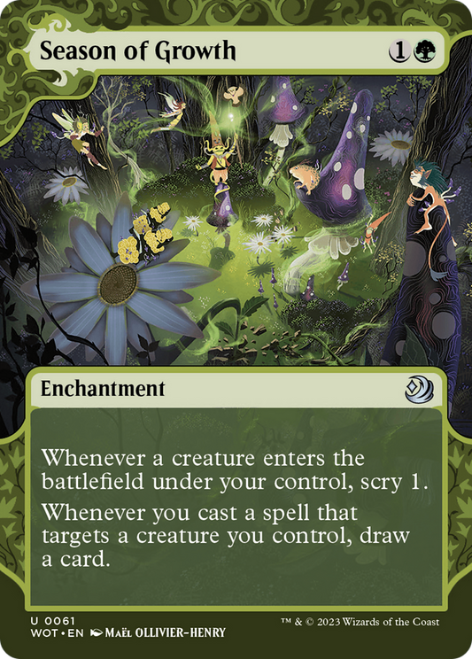Season of Growth (WOT-061) - Wilds of Eldraine: Enchanting Tales: (Showcase) (Borderless) Foil - Premium MTG Single from Wizards of the Coast - Just $0.08! Shop now at Game Crave Tournament Store