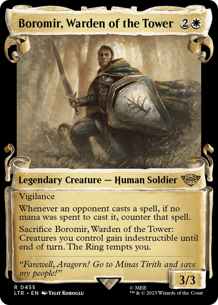 Boromir, Warden of the Tower (LTR-455) - The Lord of the Rings: Tales of Middle-earth: (Showcase) Foil - Premium MTG Single from Wizards of the Coast - Just $2.72! Shop now at Game Crave Tournament Store