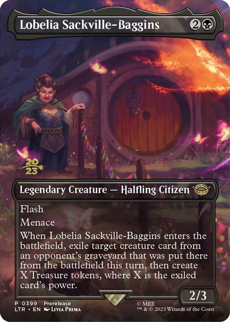 Lobelia Sackville-Baggins (PLTR-399) - Tales of Middle-earth Promos (Borderless) Foil - Premium MTG Single from Wizards of the Coast - Just $0.14! Shop now at Game Crave Tournament Store