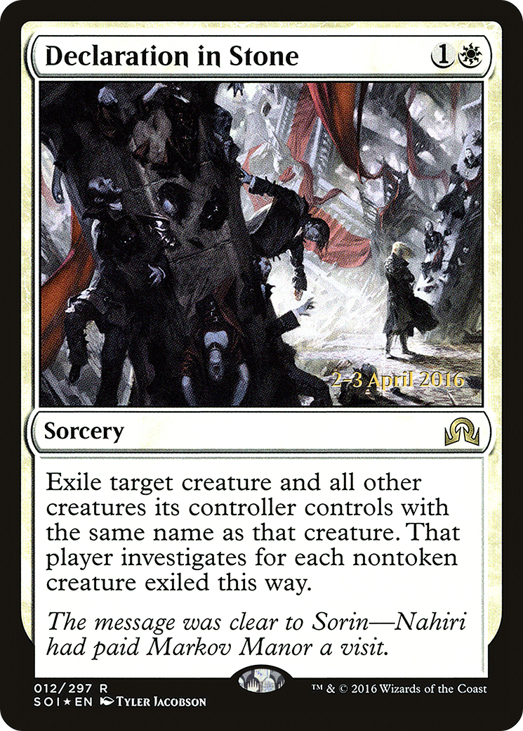 Declaration in Stone (PSOI-12S) - Shadows over Innistrad Promos Foil - Premium MTG Single from Wizards of the Coast - Just $0.52! Shop now at Game Crave Tournament Store