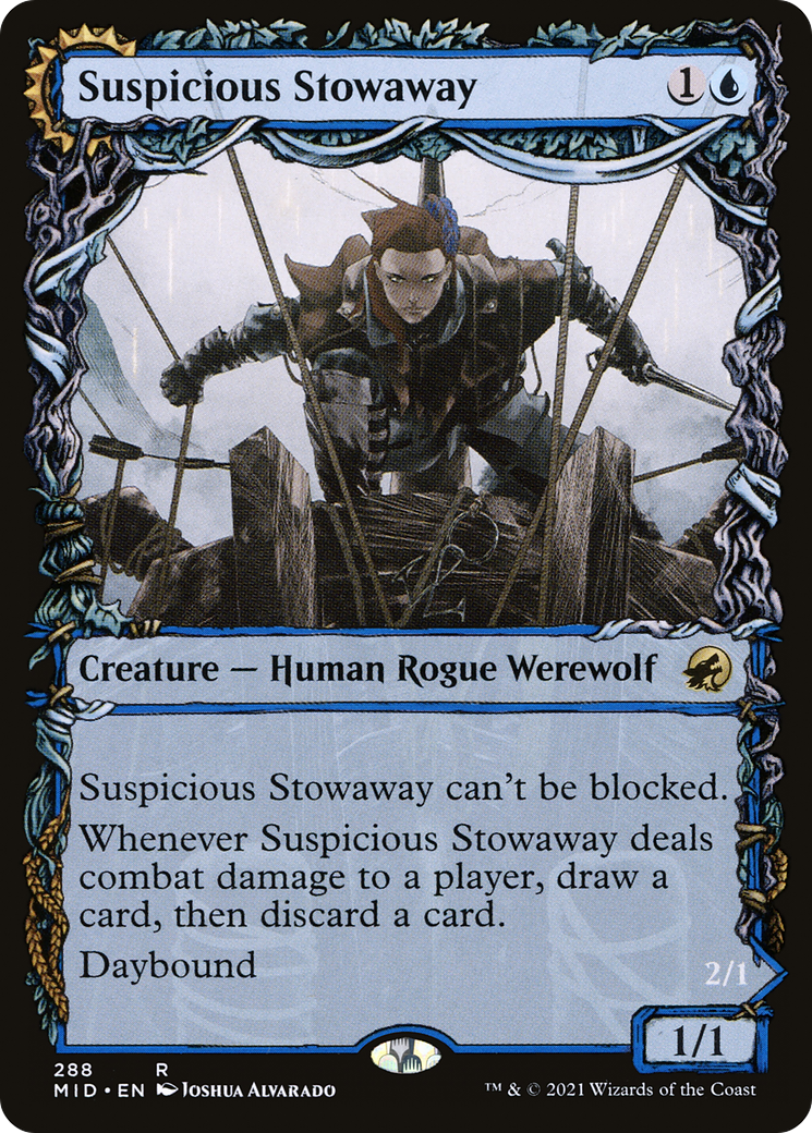 Suspicious Stowaway // Seafaring Werewolf (MID-288) - Innistrad: Midnight Hunt: (Showcase, Double Faced Transform) Foil - Premium MTG Single from Wizards of the Coast - Just $0.37! Shop now at Game Crave Tournament Store