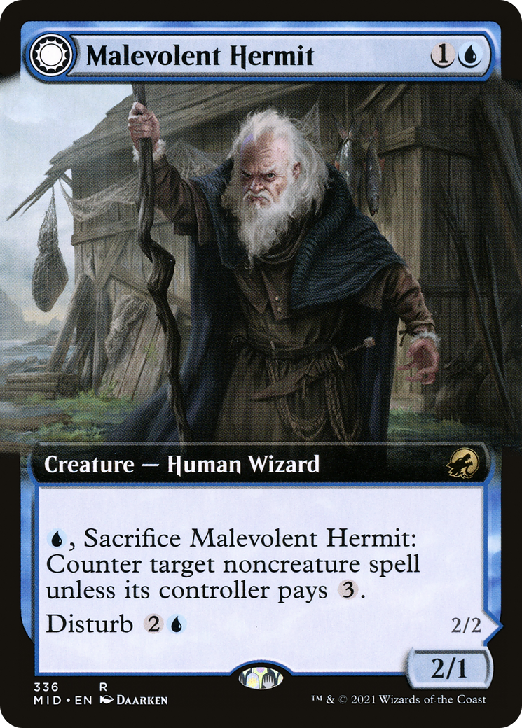 Malevolent Hermit // Benevolent Geist (MID-336) - Innistrad: Midnight Hunt: (Extended Art, Double Faced Transform) Foil - Premium MTG Single from Wizards of the Coast - Just $1.38! Shop now at Game Crave Tournament Store