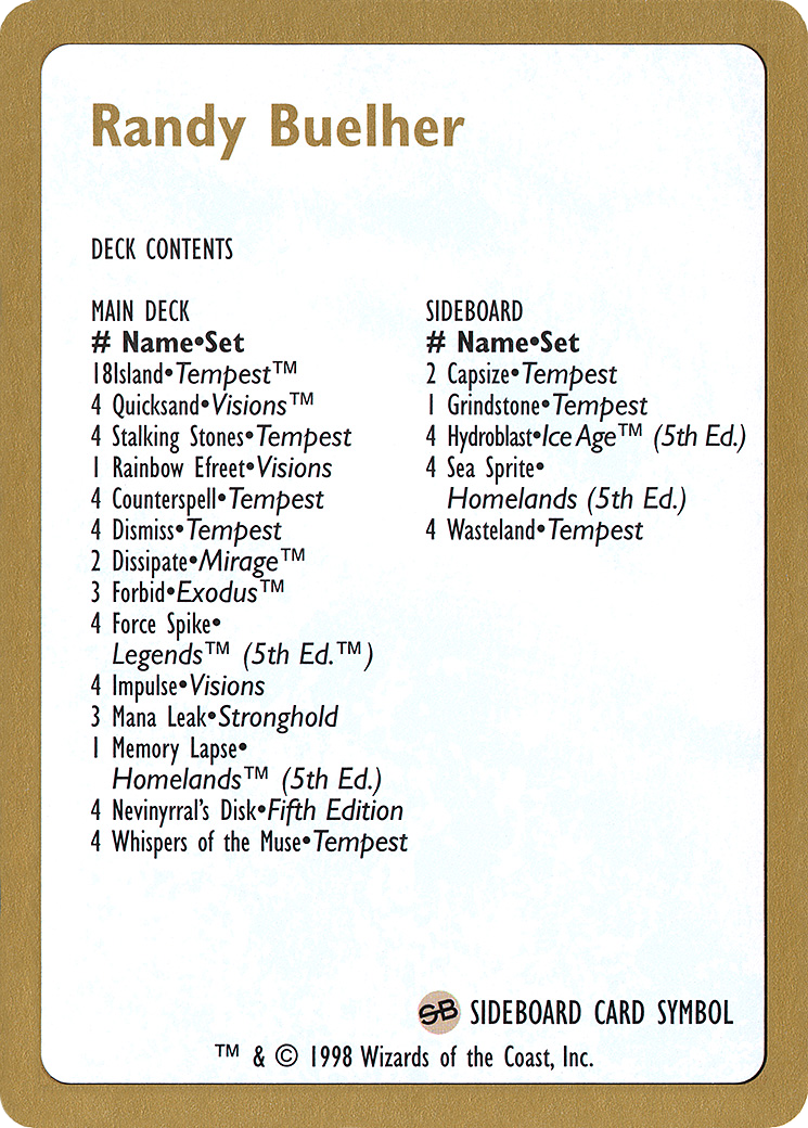 Randy Buehler Decklist (WC98-RB0B) - World Championship Decks 1998 - Premium MTG Single from Wizards of the Coast - Just $0.40! Shop now at Game Crave Tournament Store