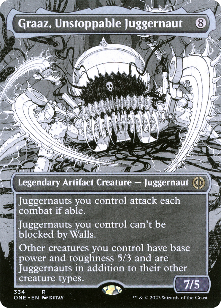 Graaz, Unstoppable Juggernaut (ONE-334) - Phyrexia: All Will Be One: (Showcase) (Borderless) - Premium MTG Single from Wizards of the Coast - Just $0.08! Shop now at Game Crave Tournament Store