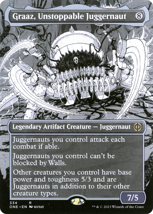 Graaz, Unstoppable Juggernaut (ONE-334) - Phyrexia: All Will Be One: (Showcase) (Borderless) - Premium MTG Single from Wizards of the Coast - Just $0.08! Shop now at Game Crave Tournament Store