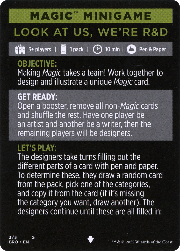 Look at Us, We're R&D // Look at Us, We're R&D (cont'd) (MBRO-003) - The Brothers' War Minigames - Premium MTG Single from Wizards of the Coast - Just $0! Shop now at Game Crave Tournament Store