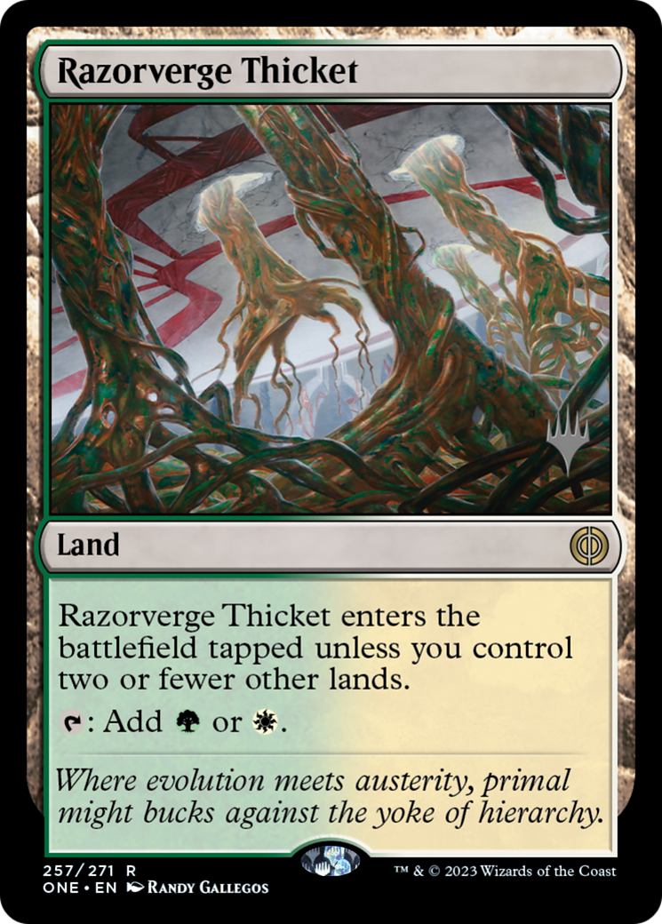 Razorverge Thicket (PONE-257P) - Phyrexia: All Will Be One Promos - Premium MTG Single from Wizards of the Coast - Just $0.46! Shop now at Game Crave Tournament Store