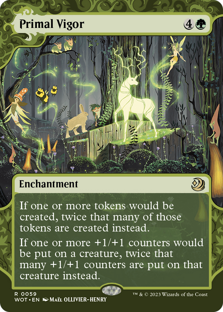 Primal Vigor (WOT-059) - Wilds of Eldraine: Enchanting Tales: (Showcase) (Borderless) Foil - Premium MTG Single from Wizards of the Coast - Just $1.63! Shop now at Game Crave Tournament Store