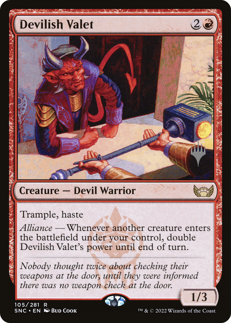 Devilish Valet (PSNC-105P) - Streets of New Capenna Promos Foil - Premium MTG Single from Wizards of the Coast - Just $0.10! Shop now at Game Crave Tournament Store