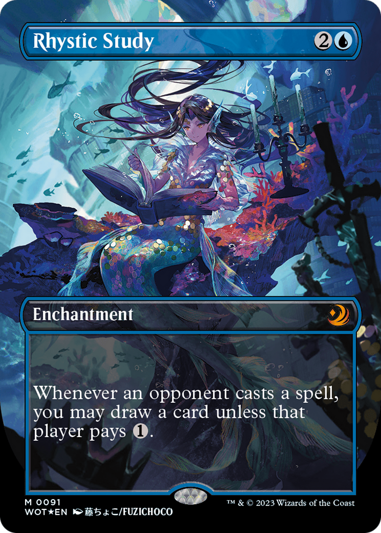 Rhystic Study (WOT-091) - Wilds of Eldraine: Enchanting Tales (Borderless) Foil - Premium MTG Single from Wizards of the Coast - Just $172.30! Shop now at Game Crave Tournament Store