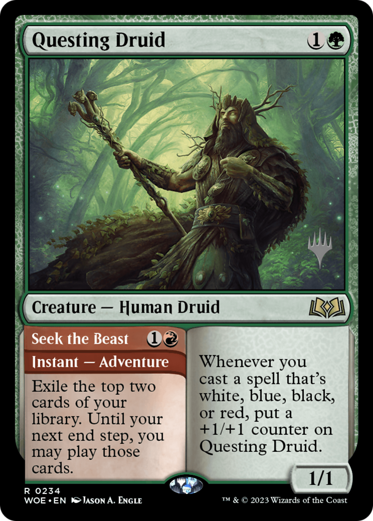 Questing Druid // Seek the Beast (PWOE-234P) - Wilds of Eldraine Promos Foil - Premium MTG Single from Wizards of the Coast - Just $1.28! Shop now at Game Crave Tournament Store