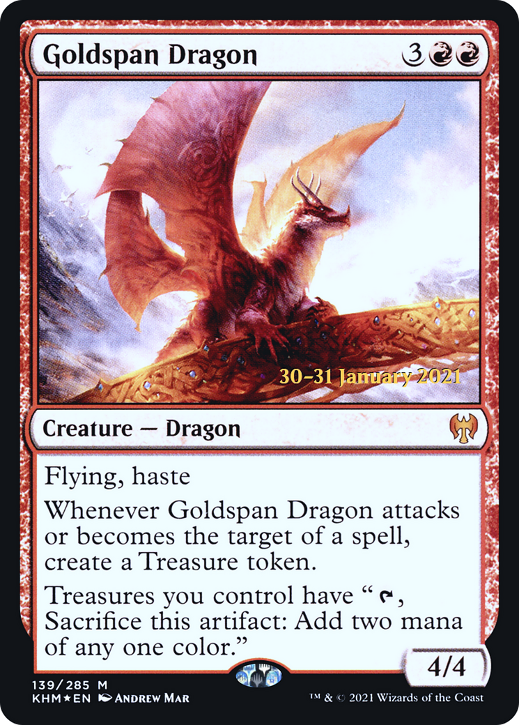 Goldspan Dragon (PKHM-139S) - Kaldheim Promos Foil - Premium MTG Single from Wizards of the Coast - Just $5.08! Shop now at Game Crave Tournament Store