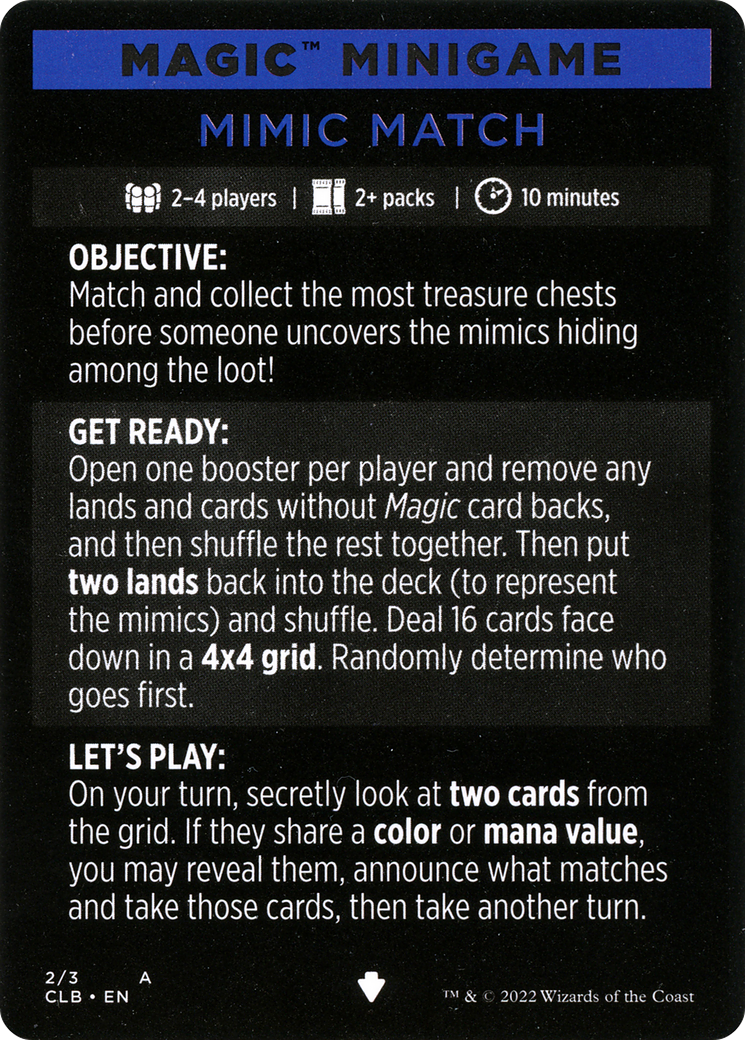 Mimic Match // Mimic Match (cont'd) (MCLB-002) - Commander Legends: Battle for Baldur's Gate Minigames - Premium MTG Single from Wizards of the Coast - Just $0! Shop now at Game Crave Tournament Store