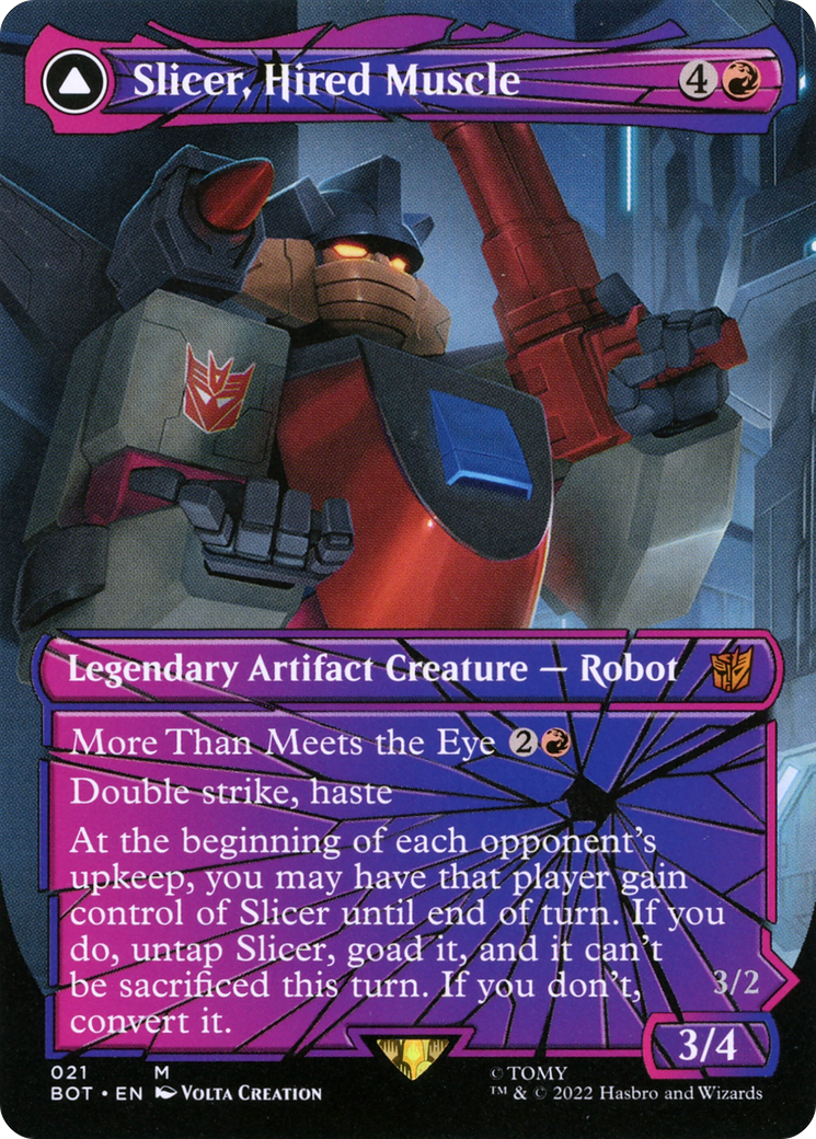 Slicer, Hired Muscle // Slicer, High-Speed Antagonist (BOT-021) - Transformers: (shatteredglass, convertdfc) (Borderless) - Premium MTG Single from Wizards of the Coast - Just $5.78! Shop now at Game Crave Tournament Store