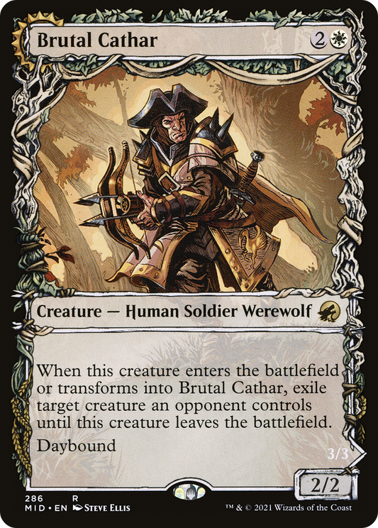 Brutal Cathar // Moonrage Brute (MID-286) - Innistrad: Midnight Hunt: (Showcase, Double Faced Transform) Foil - Premium MTG Single from Wizards of the Coast - Just $0.44! Shop now at Game Crave Tournament Store