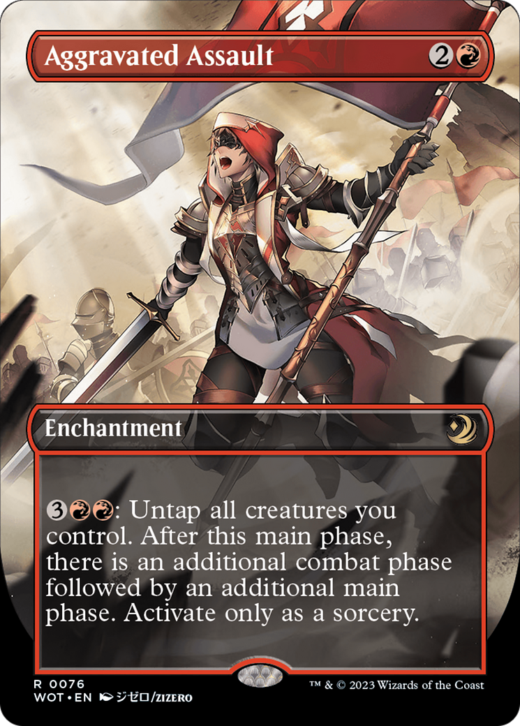 Aggravated Assault (WOT-076) - Wilds of Eldraine: Enchanting Tales (Borderless) - Premium MTG Single from Wizards of the Coast - Just $2.95! Shop now at Game Crave Tournament Store
