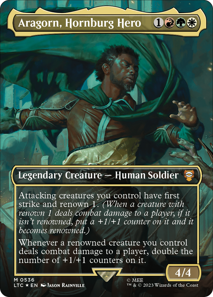 Aragorn, Hornburg Hero (LTC-536) - Tales of Middle-earth Commander (Borderless) Foil - Premium MTG Single from Wizards of the Coast - Just $14.18! Shop now at Game Crave Tournament Store