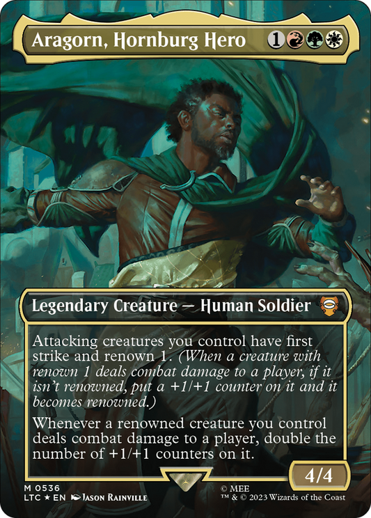 Aragorn, Hornburg Hero (LTC-536) - Tales of Middle-earth Commander (Borderless) Foil - Premium MTG Single from Wizards of the Coast - Just $14.18! Shop now at Game Crave Tournament Store