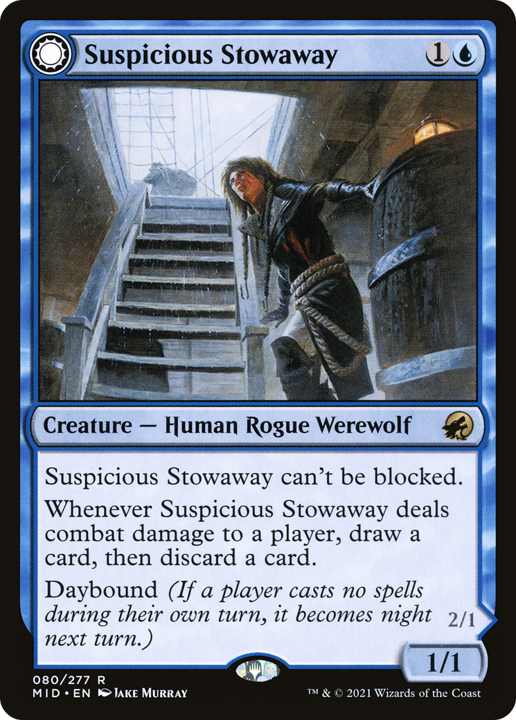 Suspicious Stowaway // Seafaring Werewolf (MID-080) - Innistrad: Midnight Hunt: (Double Faced Transform) Foil - Premium MTG Single from Wizards of the Coast - Just $0.08! Shop now at Game Crave Tournament Store