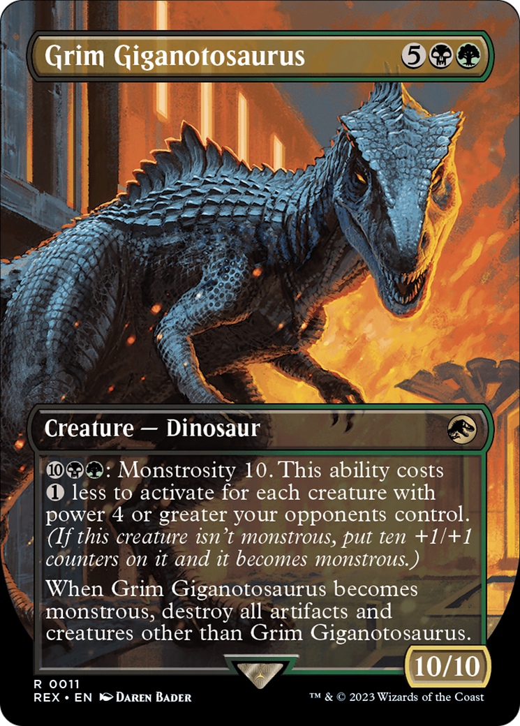 Grim Giganotosaurus (REX-011) - Jurassic World Collection (Borderless) Foil - Premium MTG Single from Wizards of the Coast - Just $1.03! Shop now at Game Crave Tournament Store