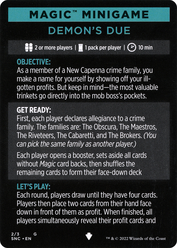 Demon's Due (minigame) // Demon's Due (cont'd) (MSNC-002) - Streets of New Capenna Minigames Foil - Premium MTG Single from Wizards of the Coast - Just $0! Shop now at Game Crave Tournament Store