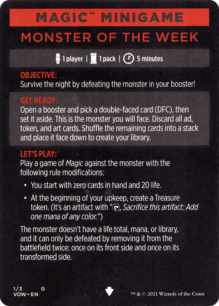 Monster of the Week // Monster of the Week (cont'd) (MVOW-001) - Innistrad: Crimson Vow Minigames Foil - Premium MTG Single from Wizards of the Coast - Just $0! Shop now at Game Crave Tournament Store
